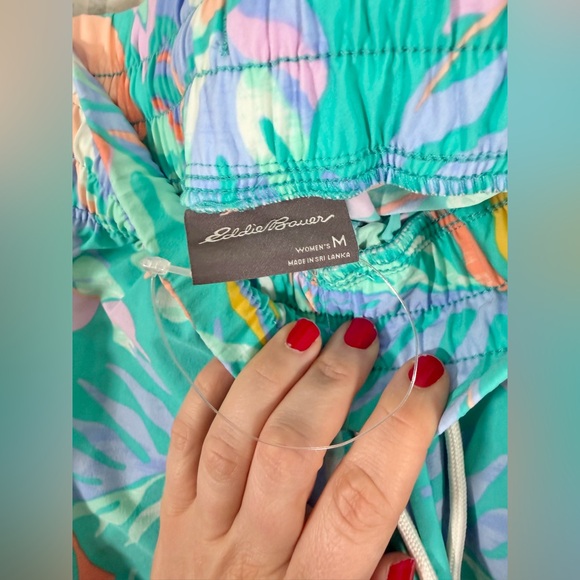 Eddie Bauer Shorts Elastic Tropical Teal Multi Athletic Vacation Beach Women M - Picture 5 of 7